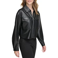 Faux Leather Zip Cropped Jacket