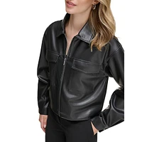 Faux Leather Zip Cropped Jacket