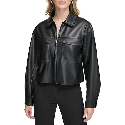 Faux Leather Zip Cropped Jacket