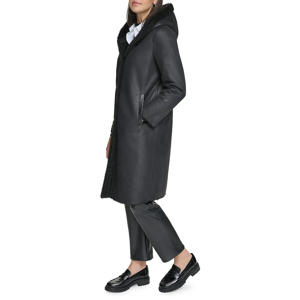 Faux Shearling Hooded Coat