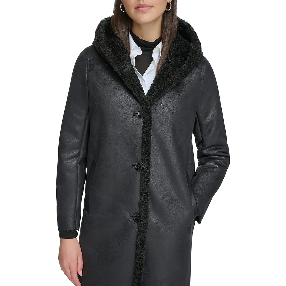 Faux Shearling Hooded Coat