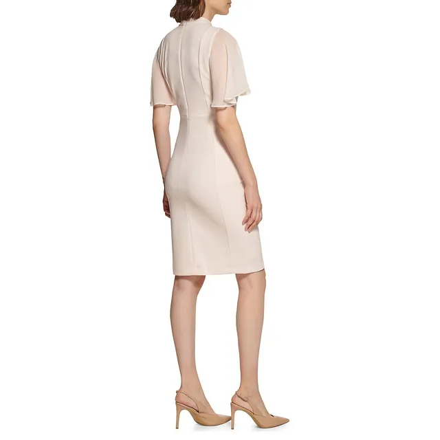 Calvin Klein Flutter Sleeve Faux Wrap Dress For - Depop