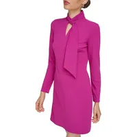 Scuba Crepe Tie-Neck Long-Sleeve Sheath Dress