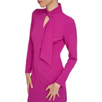 Scuba Crepe Tie-Neck Long-Sleeve Sheath Dress