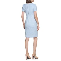 Short-Sleeve Tweed Sheath Dress