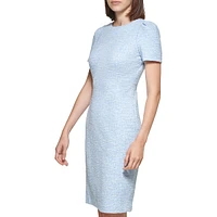 Short-Sleeve Tweed Sheath Dress