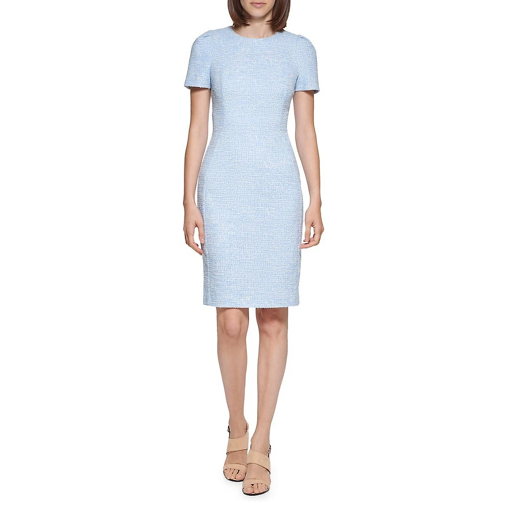 Short-Sleeve Tweed Sheath Dress