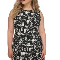 Plus Floral Sleeveless Midi Fit-And-Flare Dress