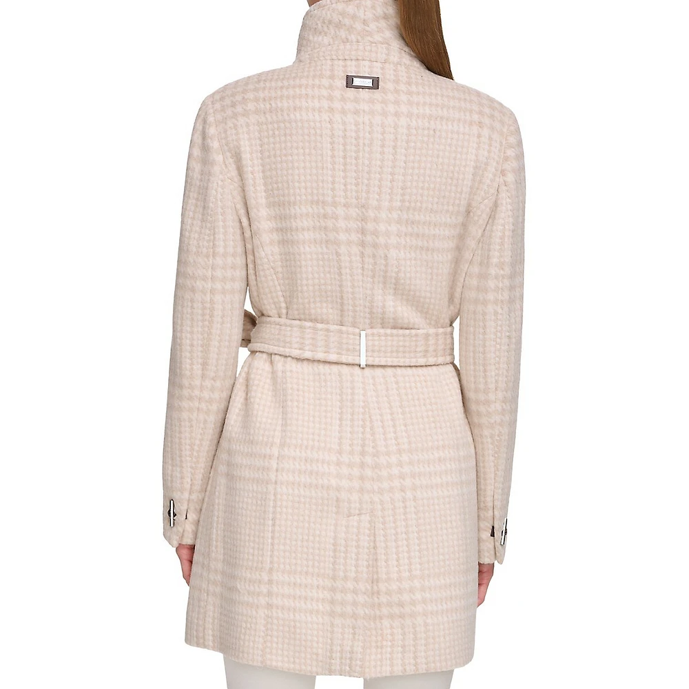 Woollen Stand-Collar Belted Coat