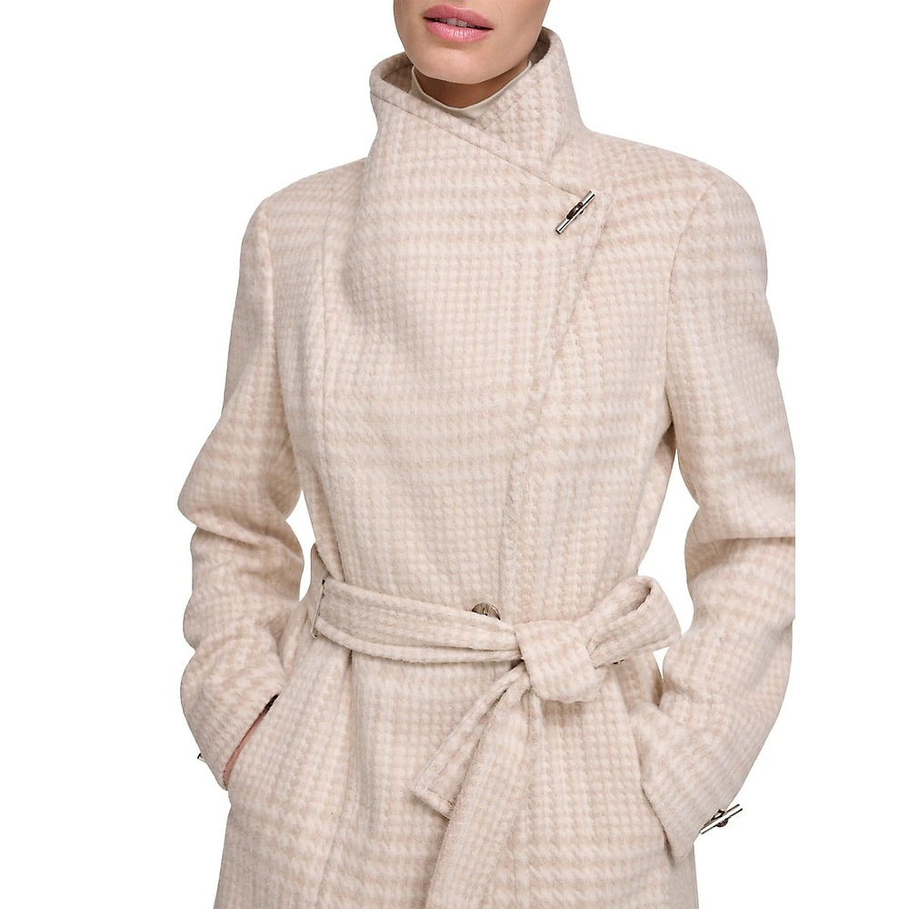 Woollen Stand-Collar Belted Coat