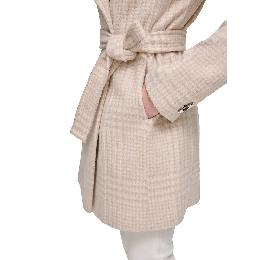 Woollen Stand-Collar Belted Coat