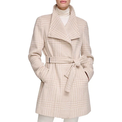 Woollen Stand-Collar Belted Coat