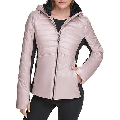 Hooded Puffer Jacket With Scuba Side Panels