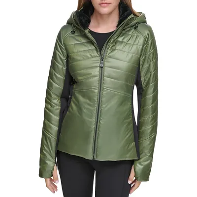 Hooded Puffer Jacket With Scuba Side Panels
