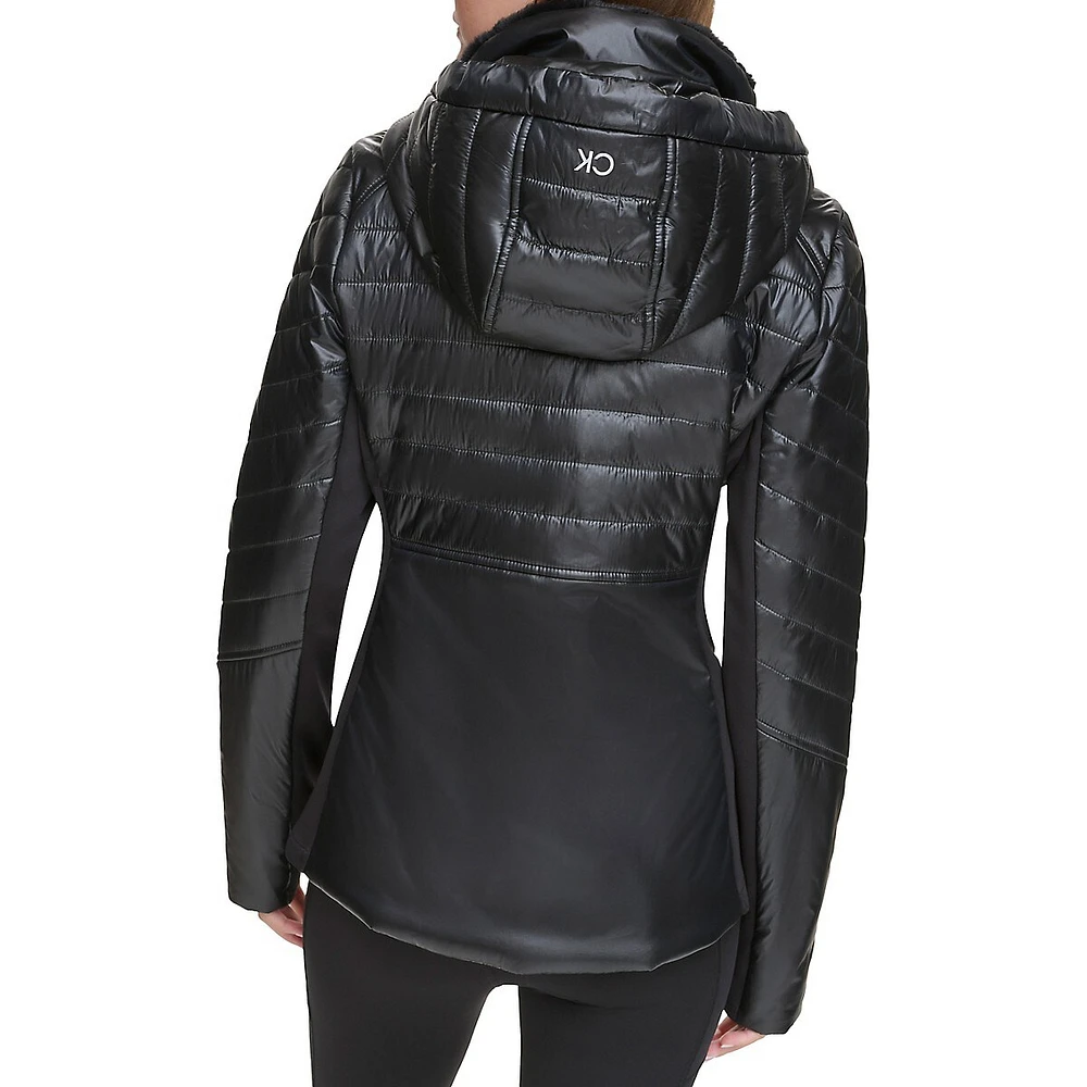 Hooded Puffer Jacket With Scuba Side Panels