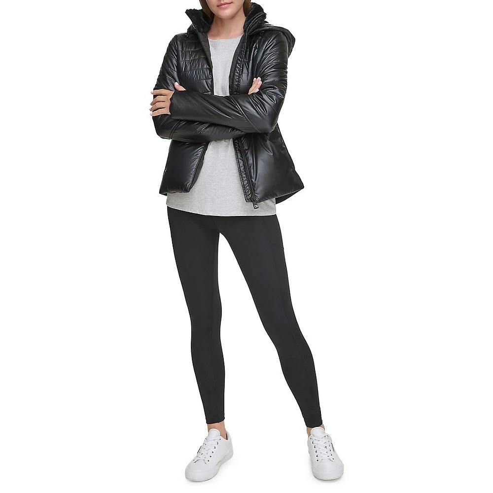 Hooded Puffer Jacket With Scuba Side Panels