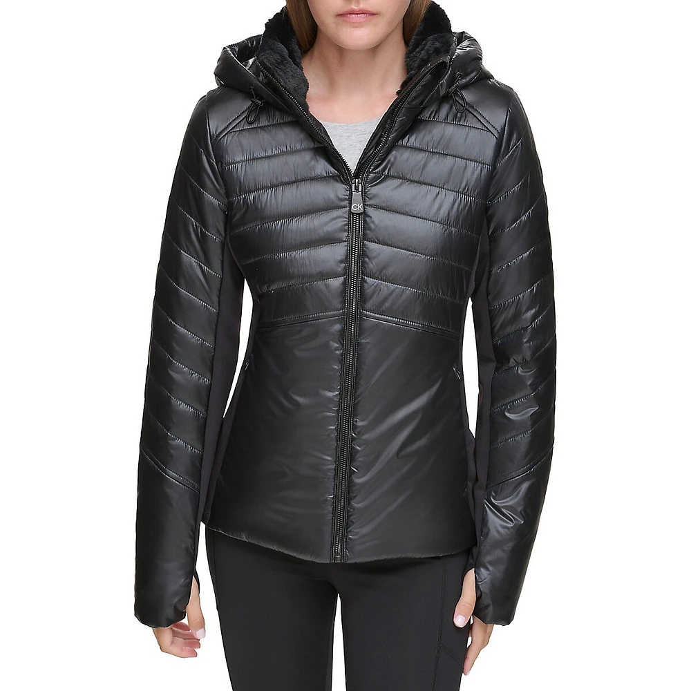 Hooded Puffer Jacket With Scuba Side Panels