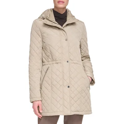 Diamond-Quilted Hooded Walking Coat