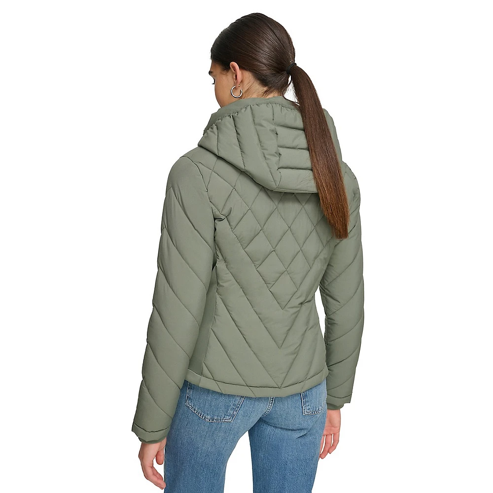 Packable Mixed-Media Puffer Jacket