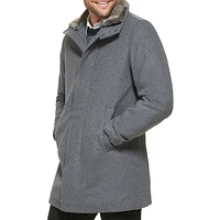 Urban Walking Coat with Faux Fur-Lined Collar