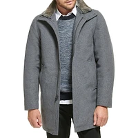 Urban Walking Coat with Faux Fur-Lined Collar