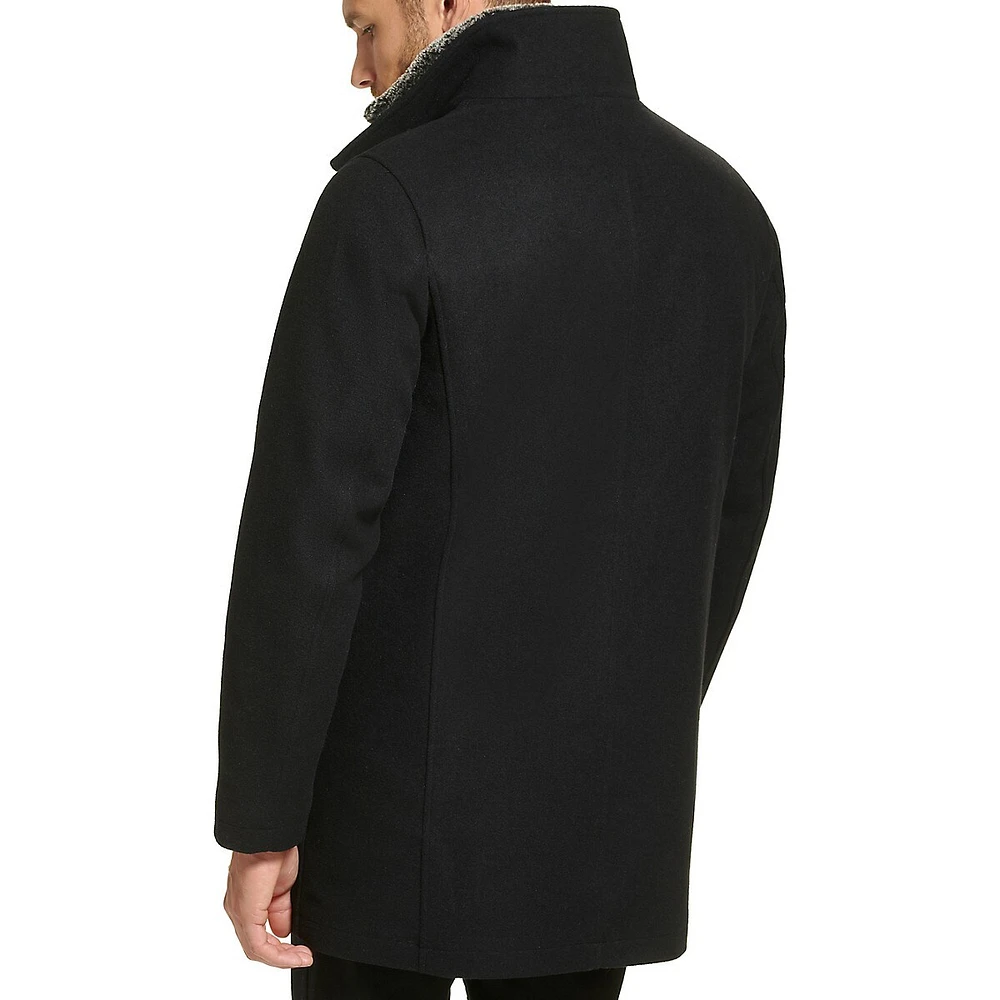 Urban Walking Coat with Faux Fur-Lined Collar