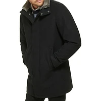 Urban Walking Coat with Faux Fur-Lined Collar