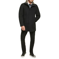 Urban Walking Coat with Faux Fur-Lined Collar