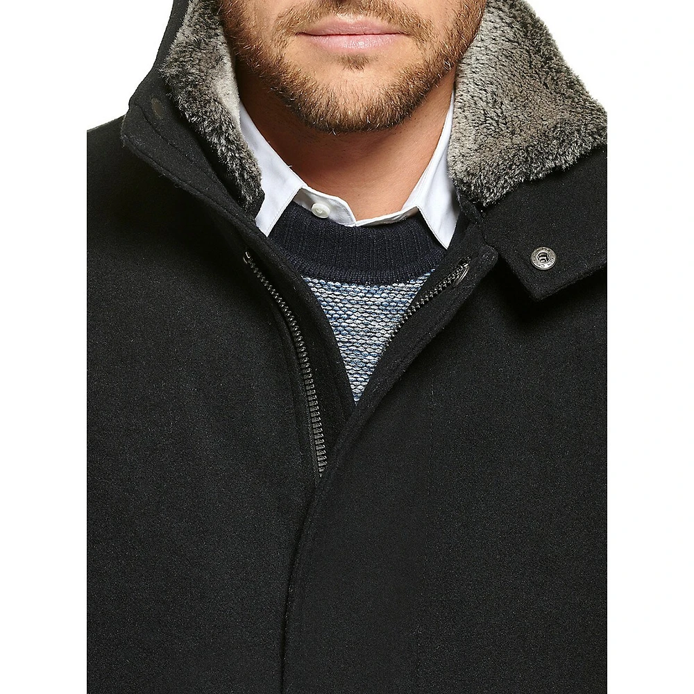 Urban Walking Coat with Faux Fur-Lined Collar