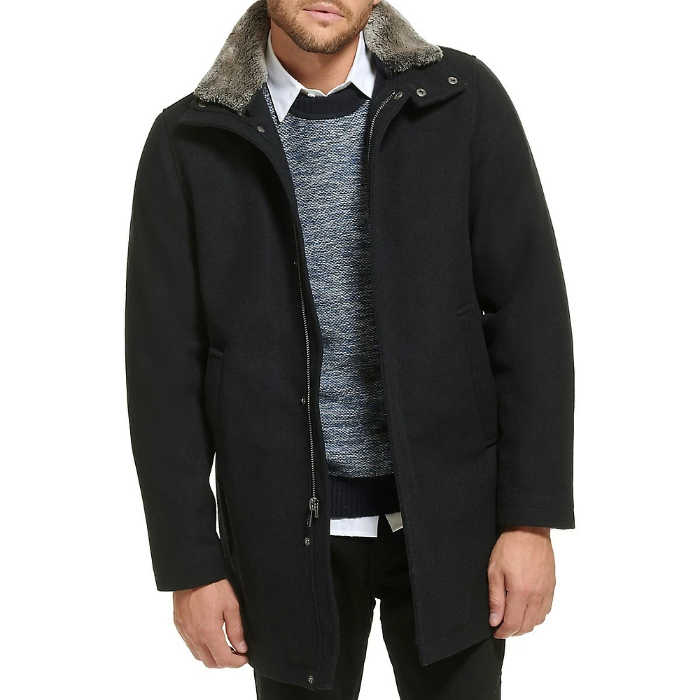 Urban Walking Coat with Faux Fur-Lined Collar