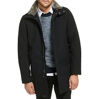 Urban Walking Coat with Faux Fur-Lined Collar