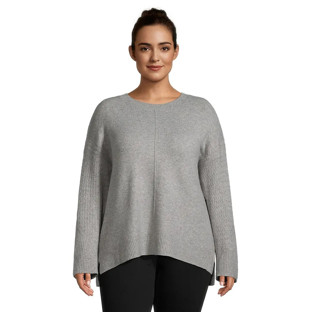 Plus Cable Knit-Sleeve Sweater