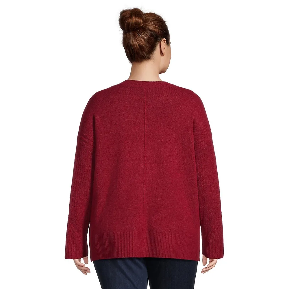 Plus Cable Knit-Sleeve Sweater