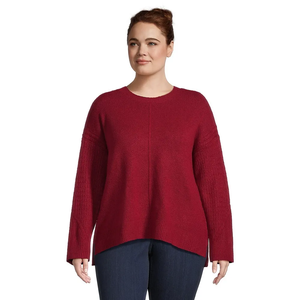 Calvin Klein Plus Cable Knit-Sleeve Sweater