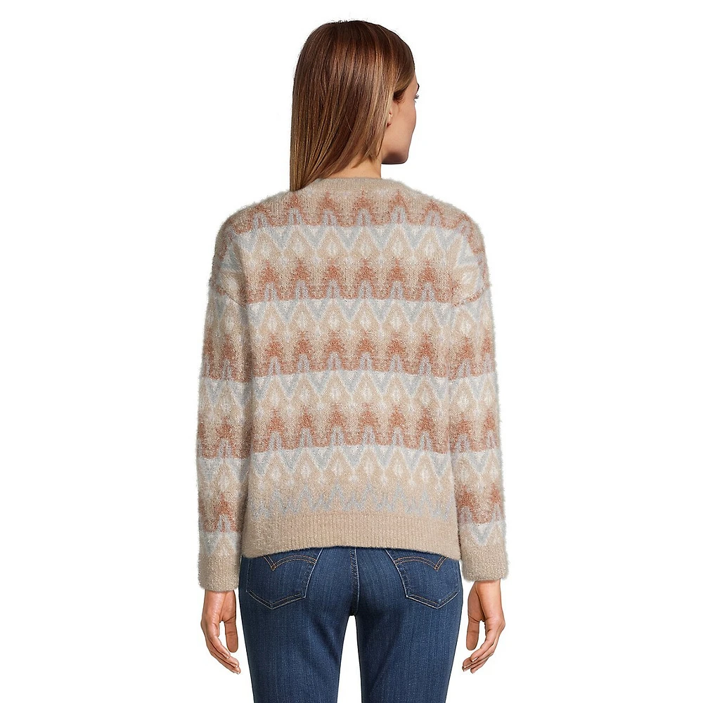Chandail en tricot duveteux à motif jacquard