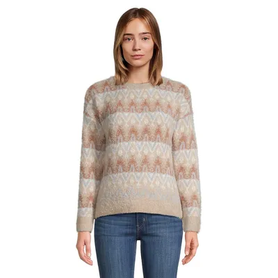 Fair Isle Eyelash-Knit Sweater