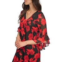 Printed Chiffon Bell-Sleeve Dress