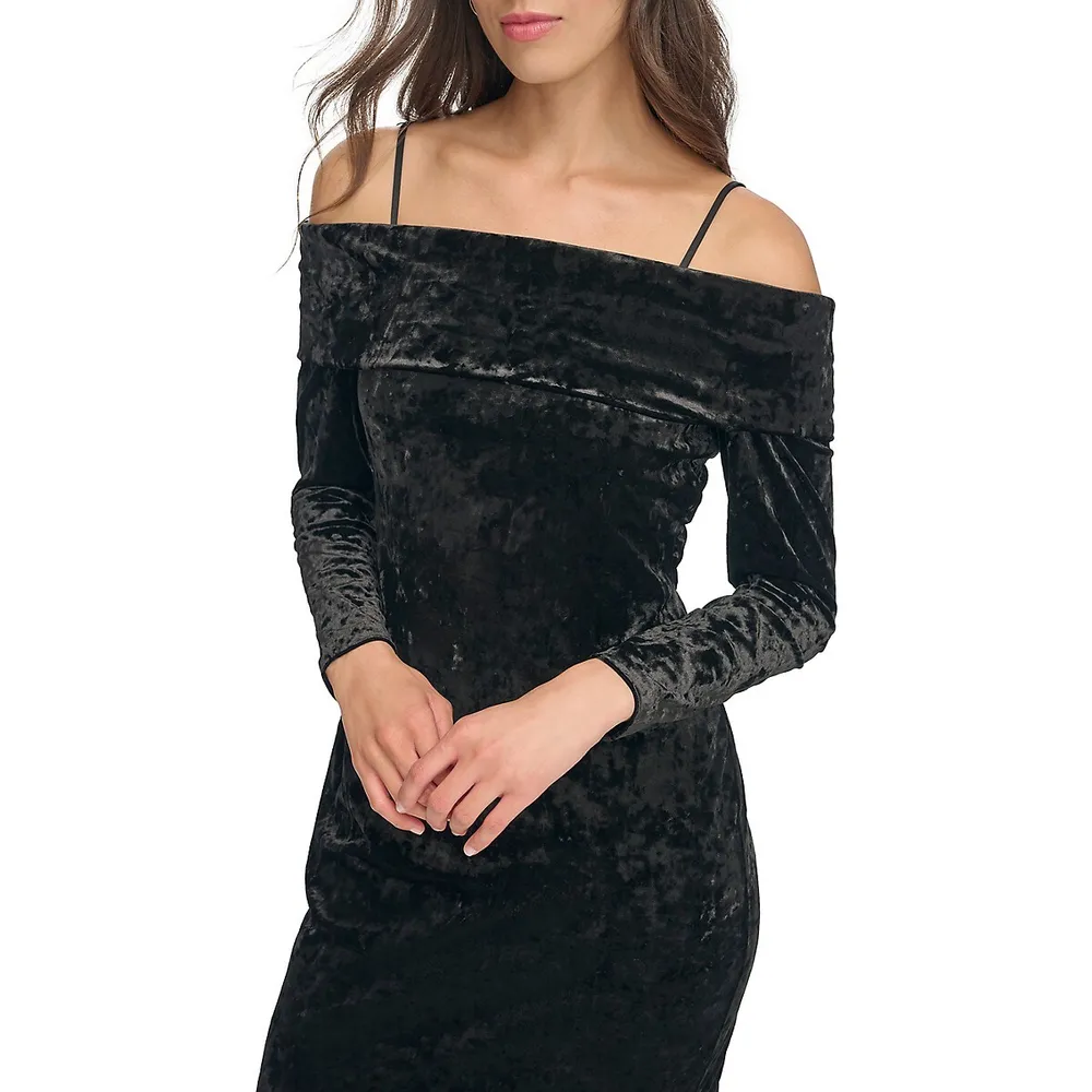 Velvet Off-Shoulder Sheath Dress
