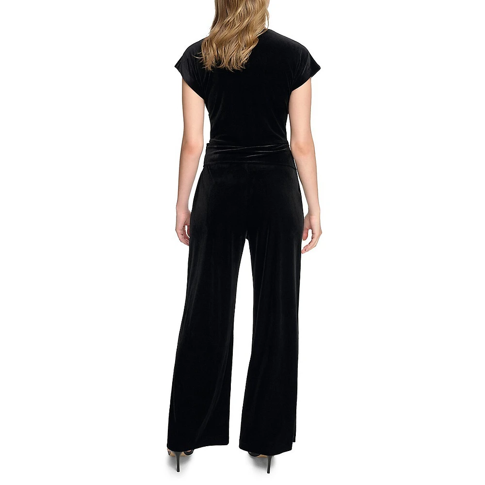 Combinaison-pantalon imitation cache-cœur en velours