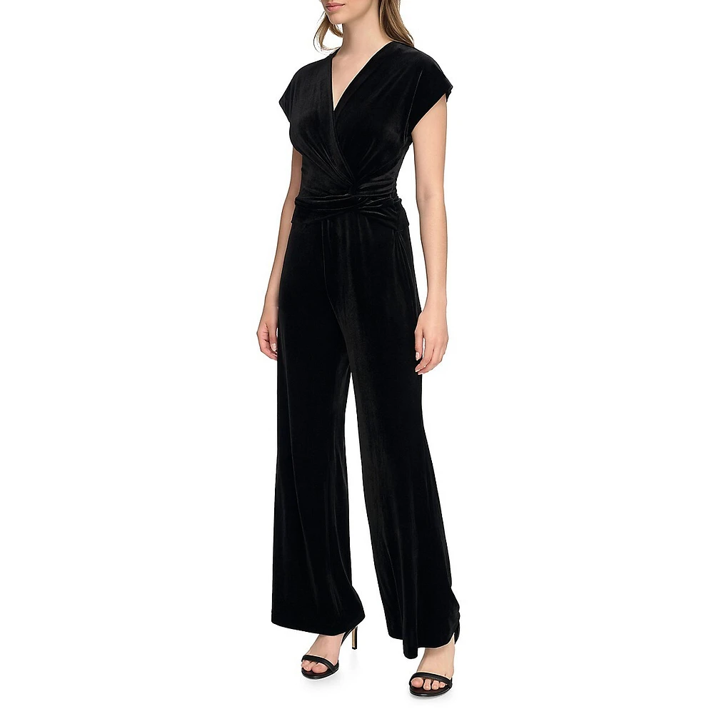 Combinaison-pantalon imitation cache-cœur en velours