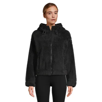 Faux Shearling Zip-Front Hooded Jacket