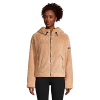 Faux Shearling Zip-Front Hooded Jacket