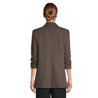 Ruched-Sleeve Tonal Check Blazer