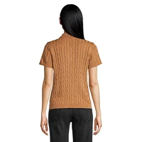 Cable-Knit Short-Sleeve Polo Sweater