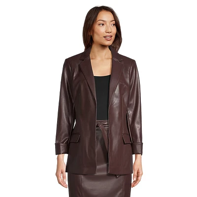 Faux Leather Lapel Jacket