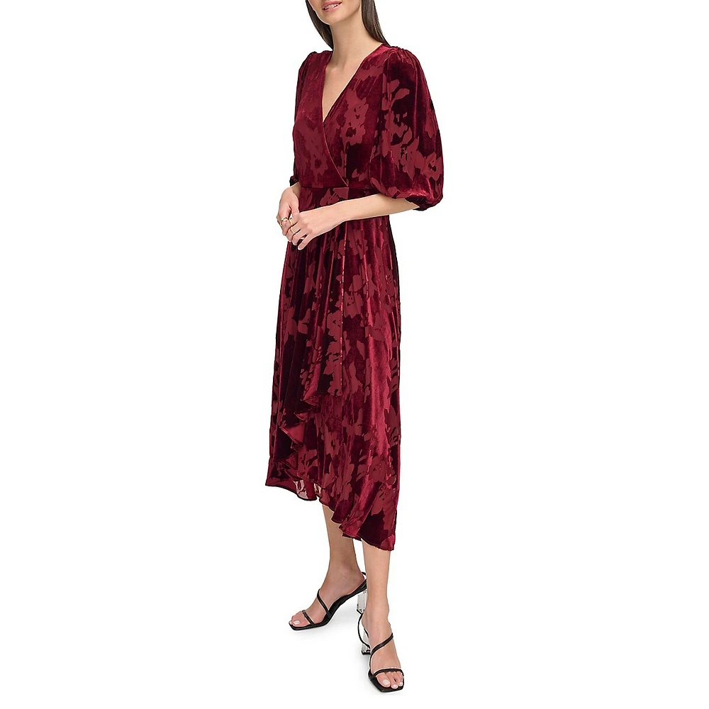 Burnout Velvet High-Low Midi Dress