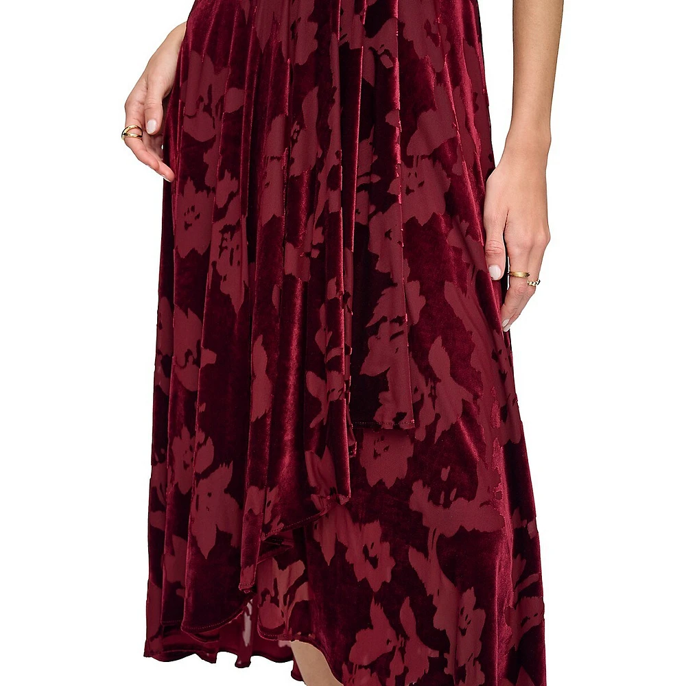 Burnout Velvet High-Low Midi Dress