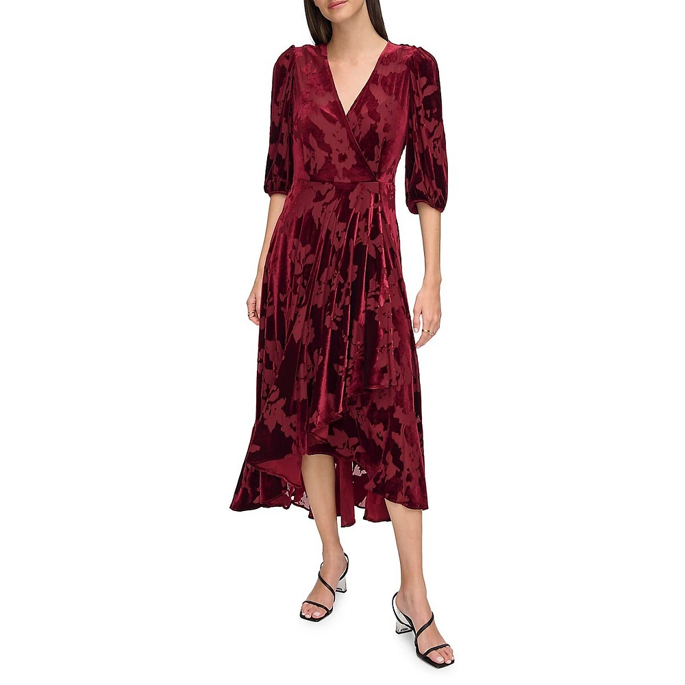 Burnout Velvet High-Low Midi Dress