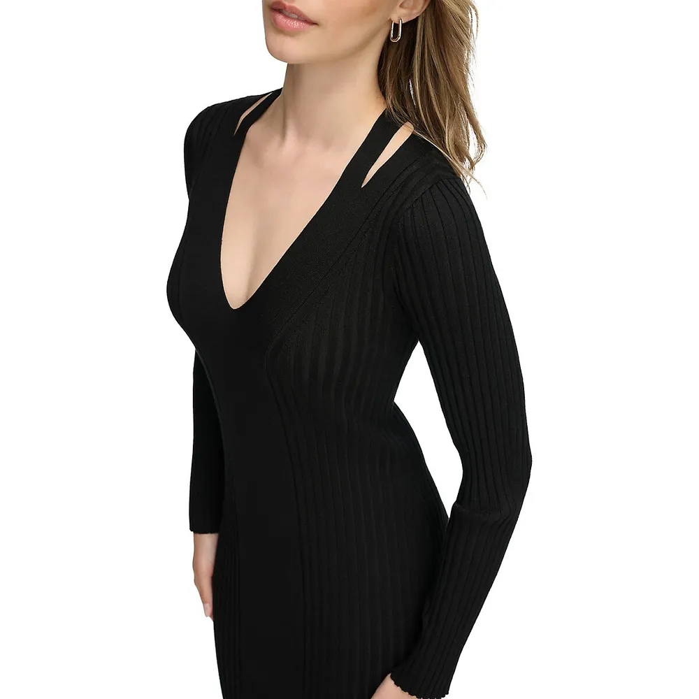 V-Neck Midi Sweater Dress