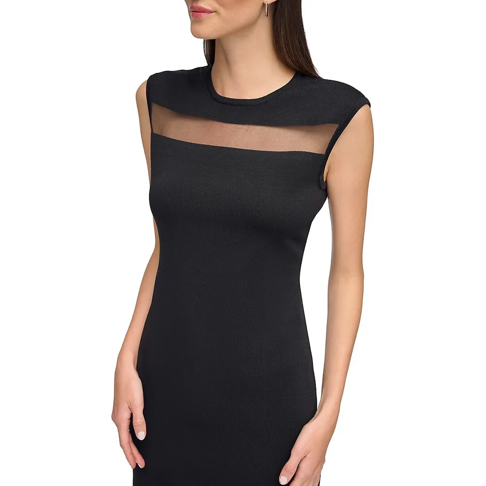 Sheer-Panel Knit Dress